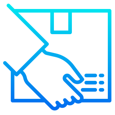 Parcel Hand delivering a parcel with a label and package in a gradient blue design.